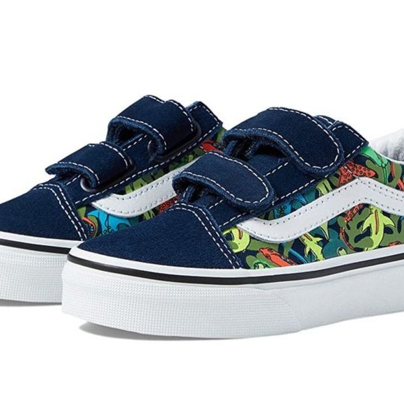 Kids Vans Old Skool V Shoe Glow Sharks Dress Blues - Picture 2 of 2